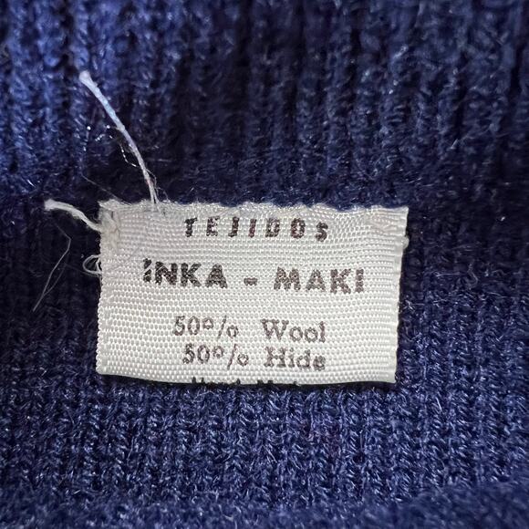 Inka-Maki Wool Hide Blend Llama alpaca Print Crewneck Sweater size Large Blue - Picture 5 of 7